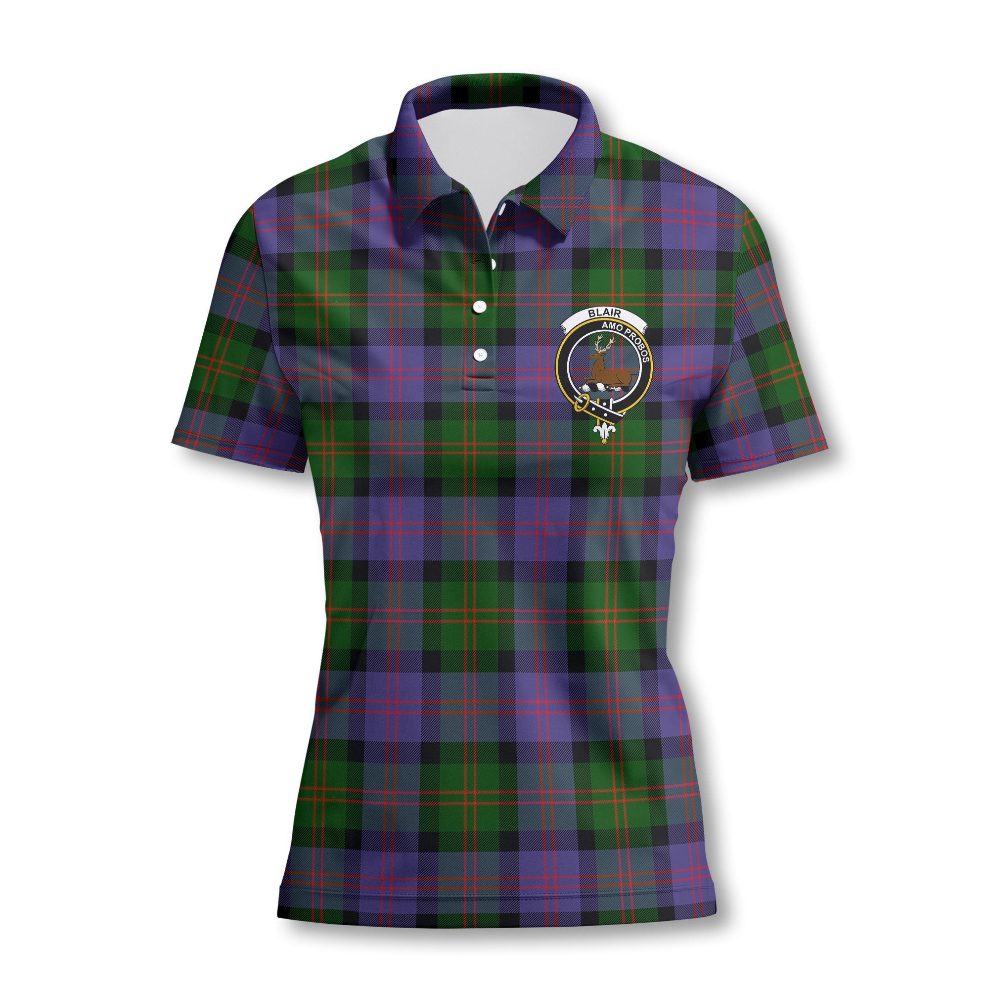 Clan Blair Tartan Women Polo Shirt Crest And Plaid Basic Style
