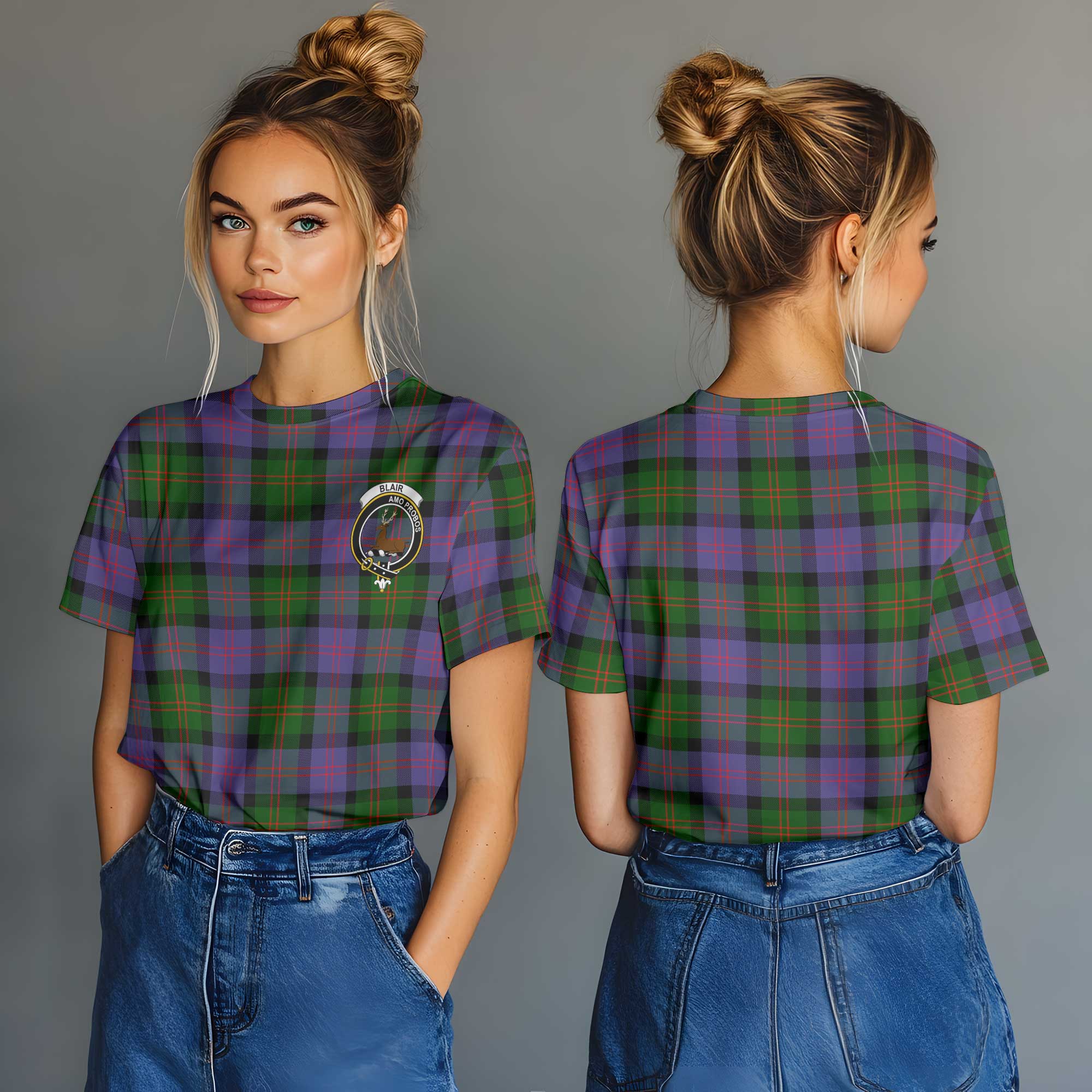 Clan Blair Tartan Women T Shirt Crest And Plaid Basic Style