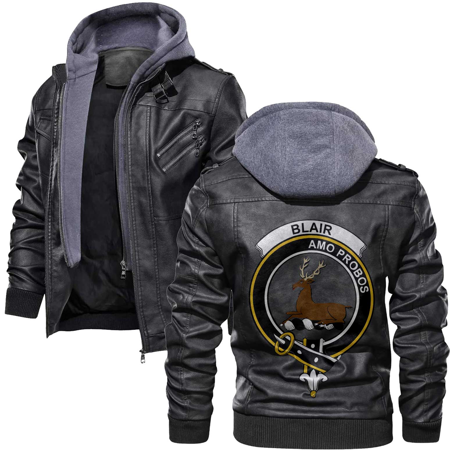 Clan Blair Tartan Zip Leather Jacket Crest And Plaid Basic Style