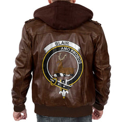 Clan Blair Tartan Zip Leather Jacket Crest And Plaid Basic Style