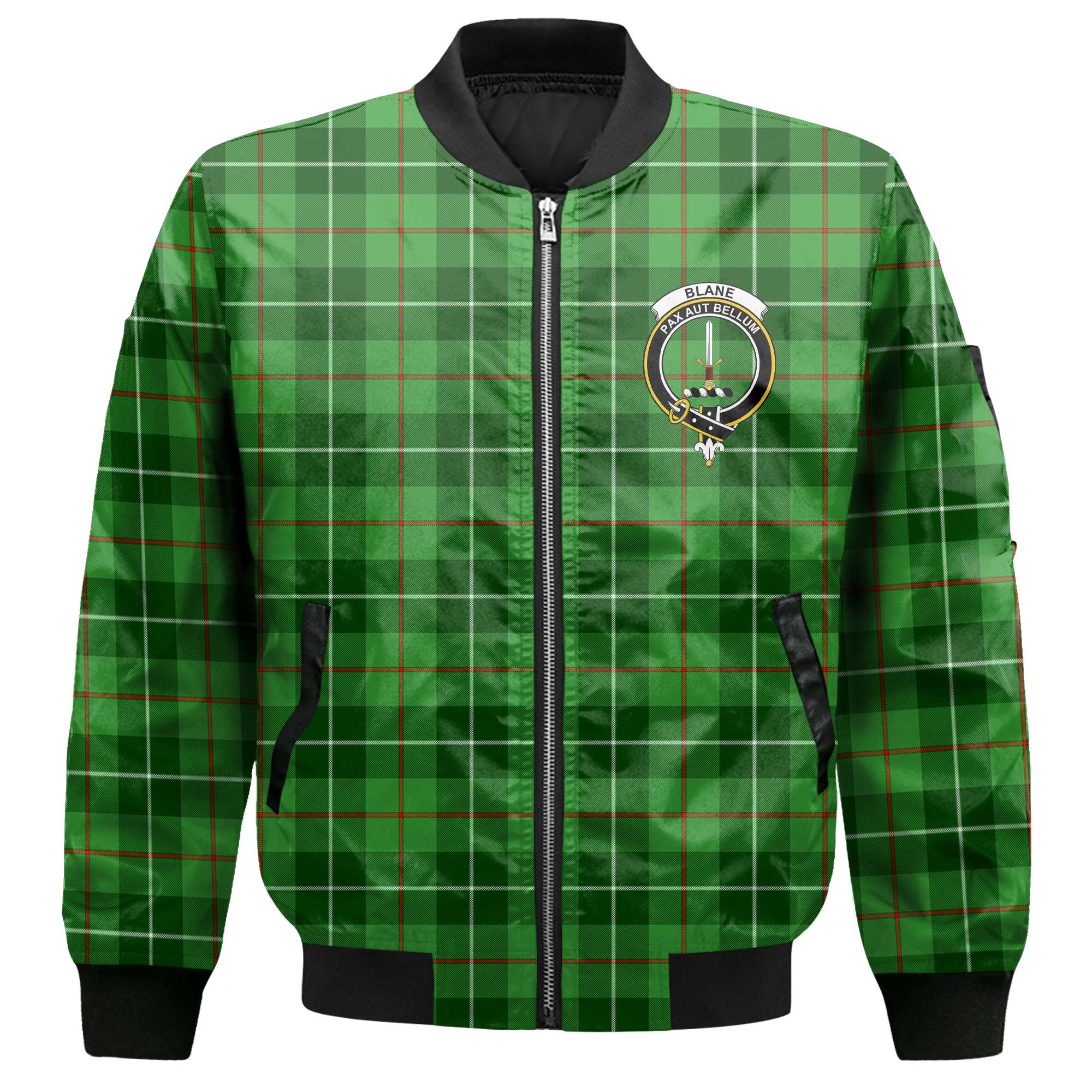 Clan Blane Tartan Men Bomber Jacket Crest And Plaid Basic Style