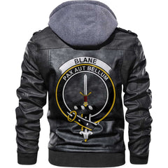 Clan Blane Tartan Zip Leather Jacket Crest And Plaid Basic Style