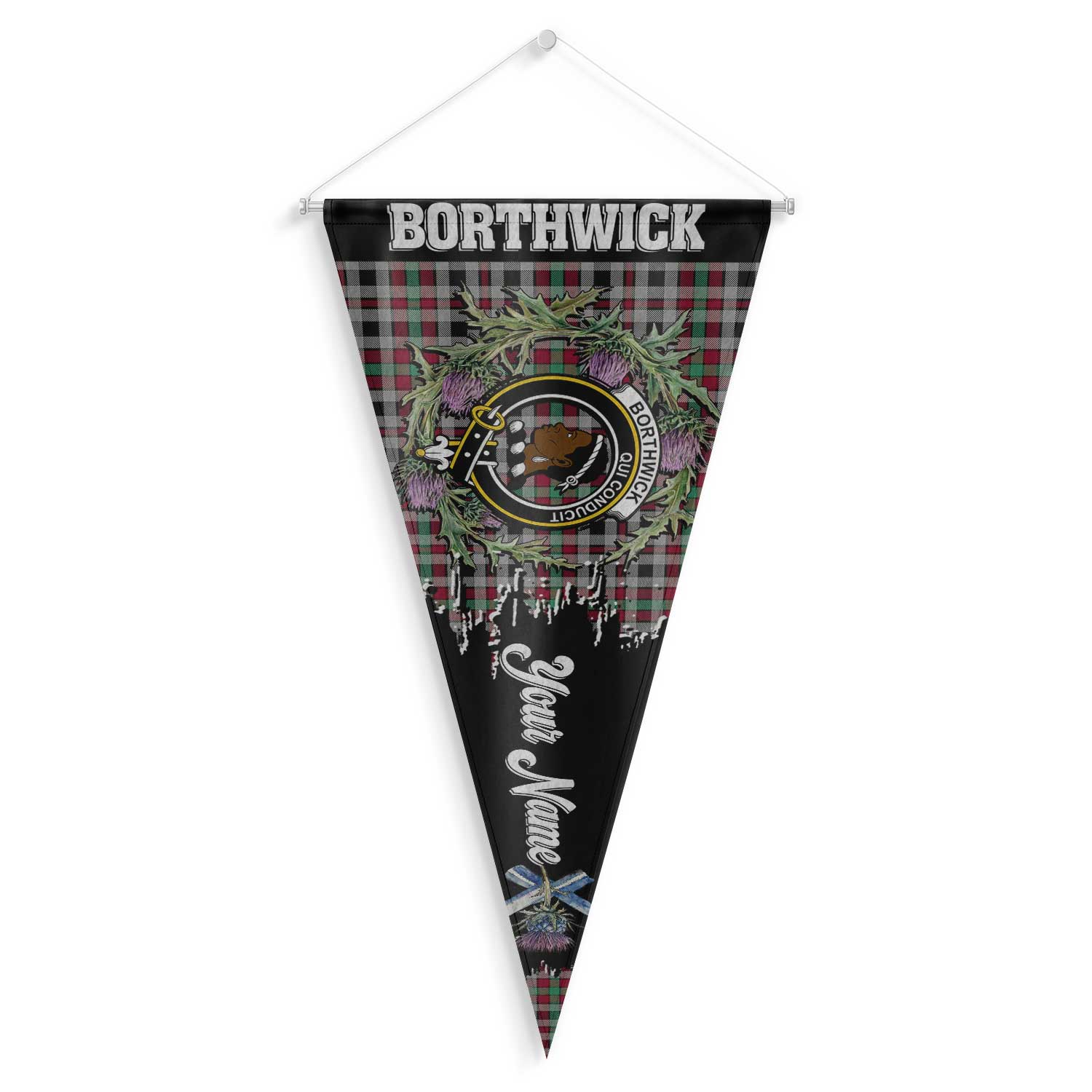Clan Borthwick Tartan Felt Pennant Crest And Plaid Basic Style