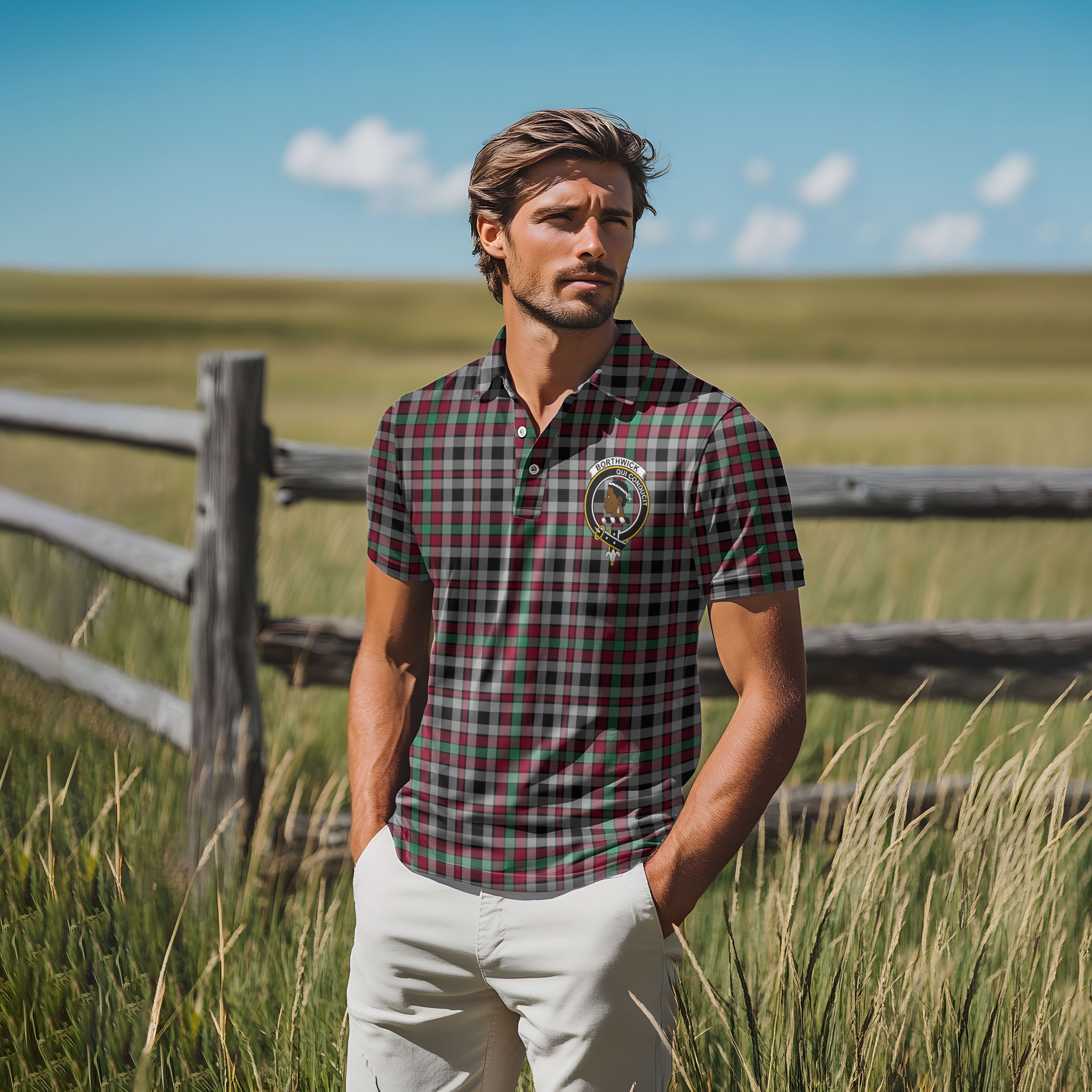 Clan Borthwick Tartan Golf Men Polo Shirt Crest And Plaid Basic Style