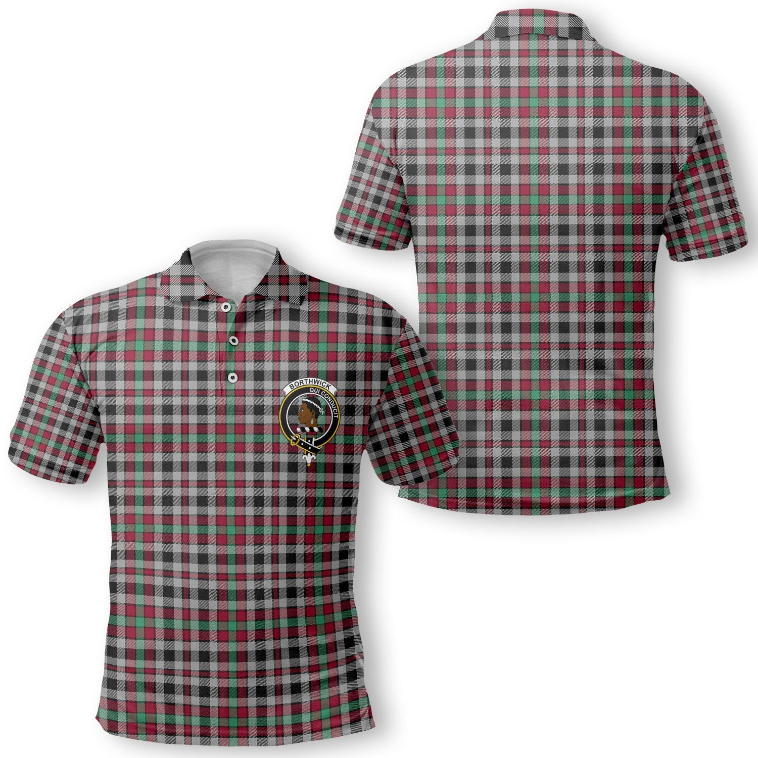 Clan Borthwick Tartan Men Polo Shirt Crest And Plaid Basic Style