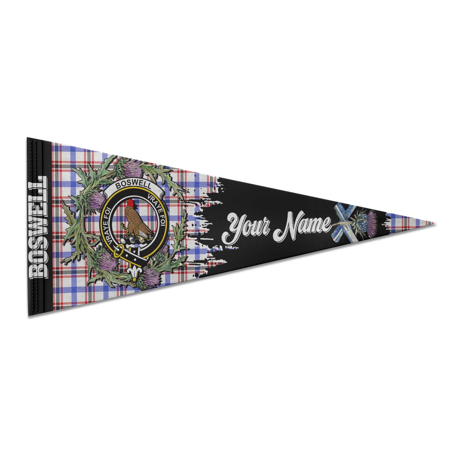 Clan Boswell Tartan Felt Pennant Crest And Plaid Basic Style