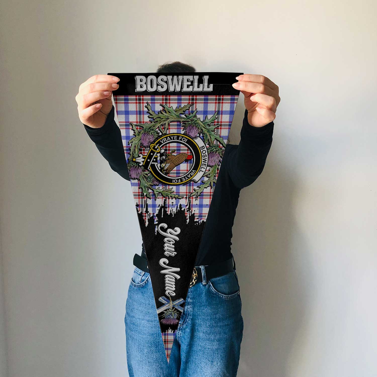 Clan Boswell Tartan Felt Pennant Crest And Plaid Basic Style