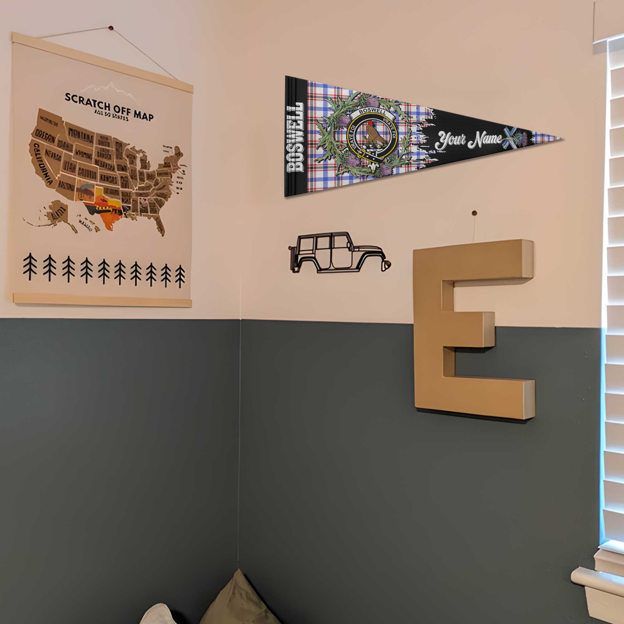 Clan Boswell Tartan Felt Pennant Crest And Plaid Basic Style