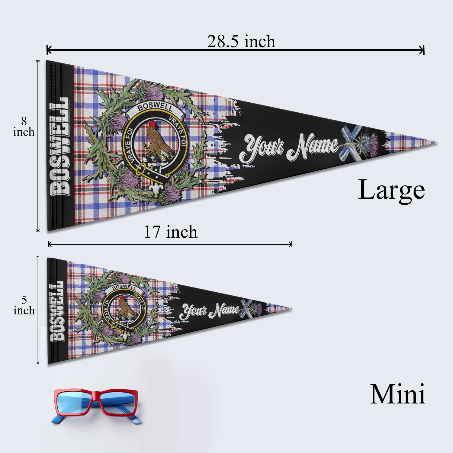 Clan Boswell Tartan Felt Pennant Crest And Plaid Basic Style