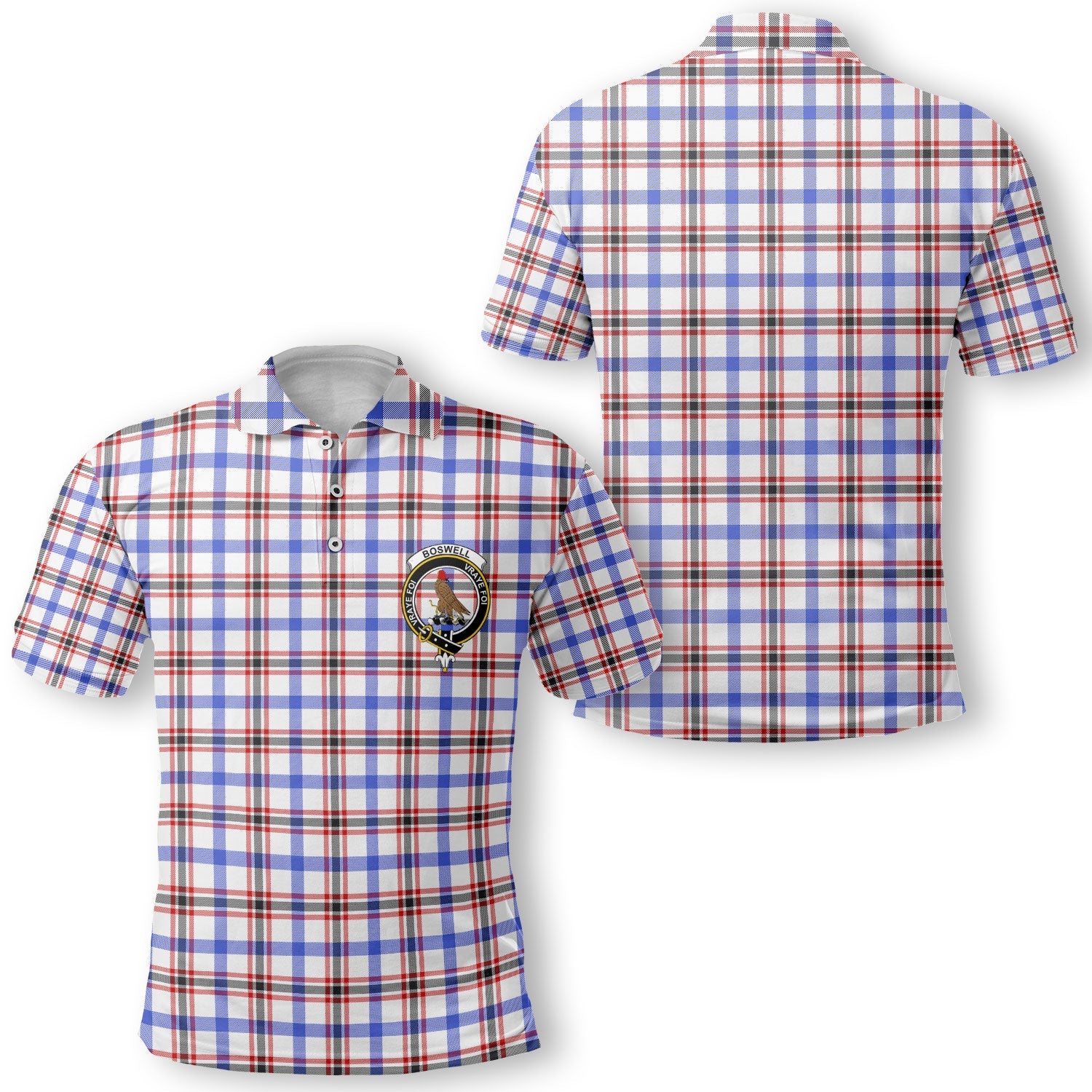 Clan Boswell Tartan Men Polo Shirt Crest And Plaid Basic Style