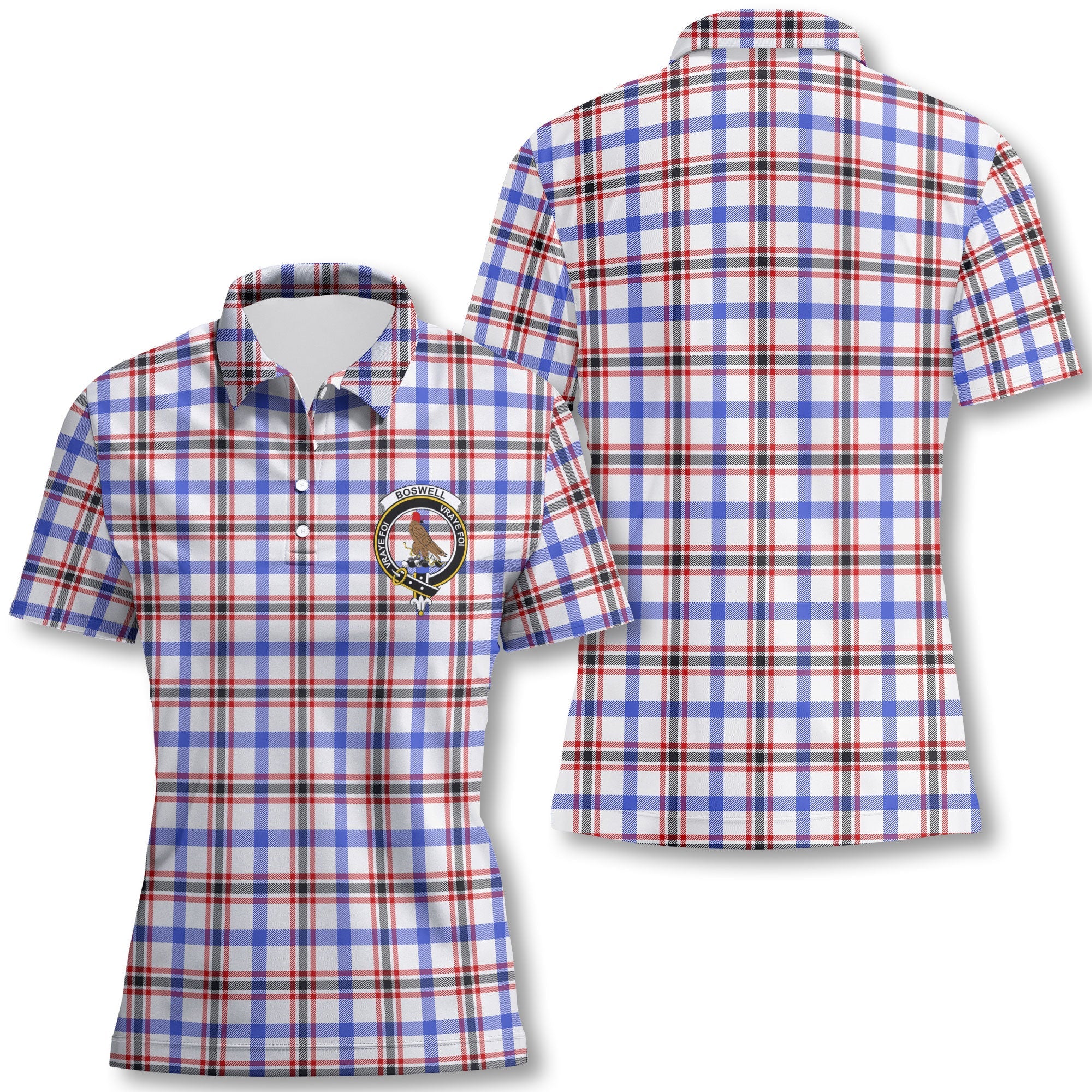 Clan Boswell Tartan Women Polo Shirt Crest And Plaid Basic Style