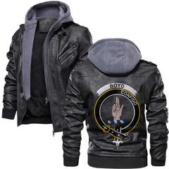 Clan Boyd Tartan Zip Leather Jacket Crest And Plaid Basic Style