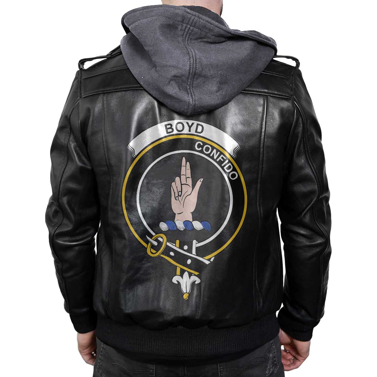 Clan Boyd Tartan Zip Leather Jacket Crest And Plaid Basic Style