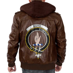 Clan Boyd Tartan Zip Leather Jacket Crest And Plaid Basic Style