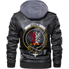 Clan Boyle Tartan Zip Leather Jacket Crest And Plaid Basic Style