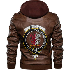 Clan Boyle Tartan Zip Leather Jacket Crest And Plaid Basic Style
