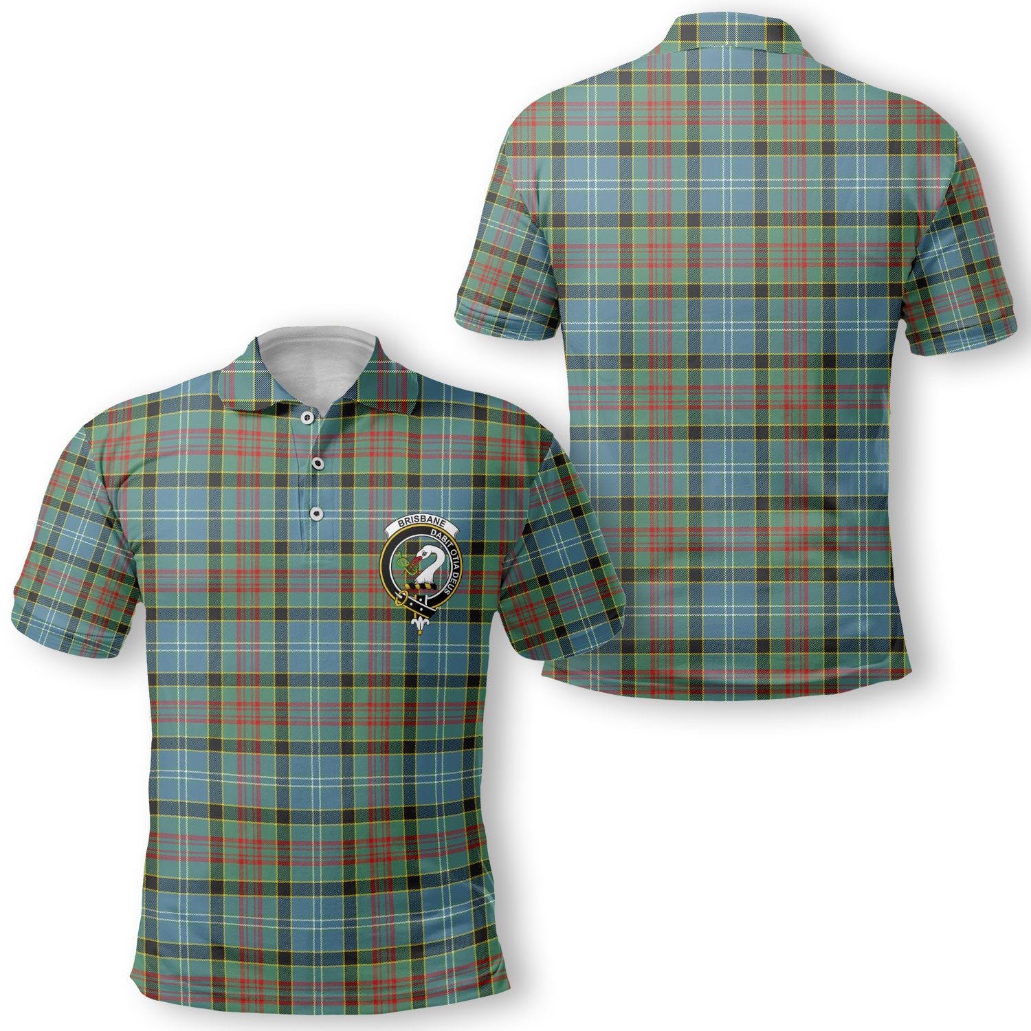 Clan Brisbane Tartan Men Polo Shirt Crest And Plaid Basic Style