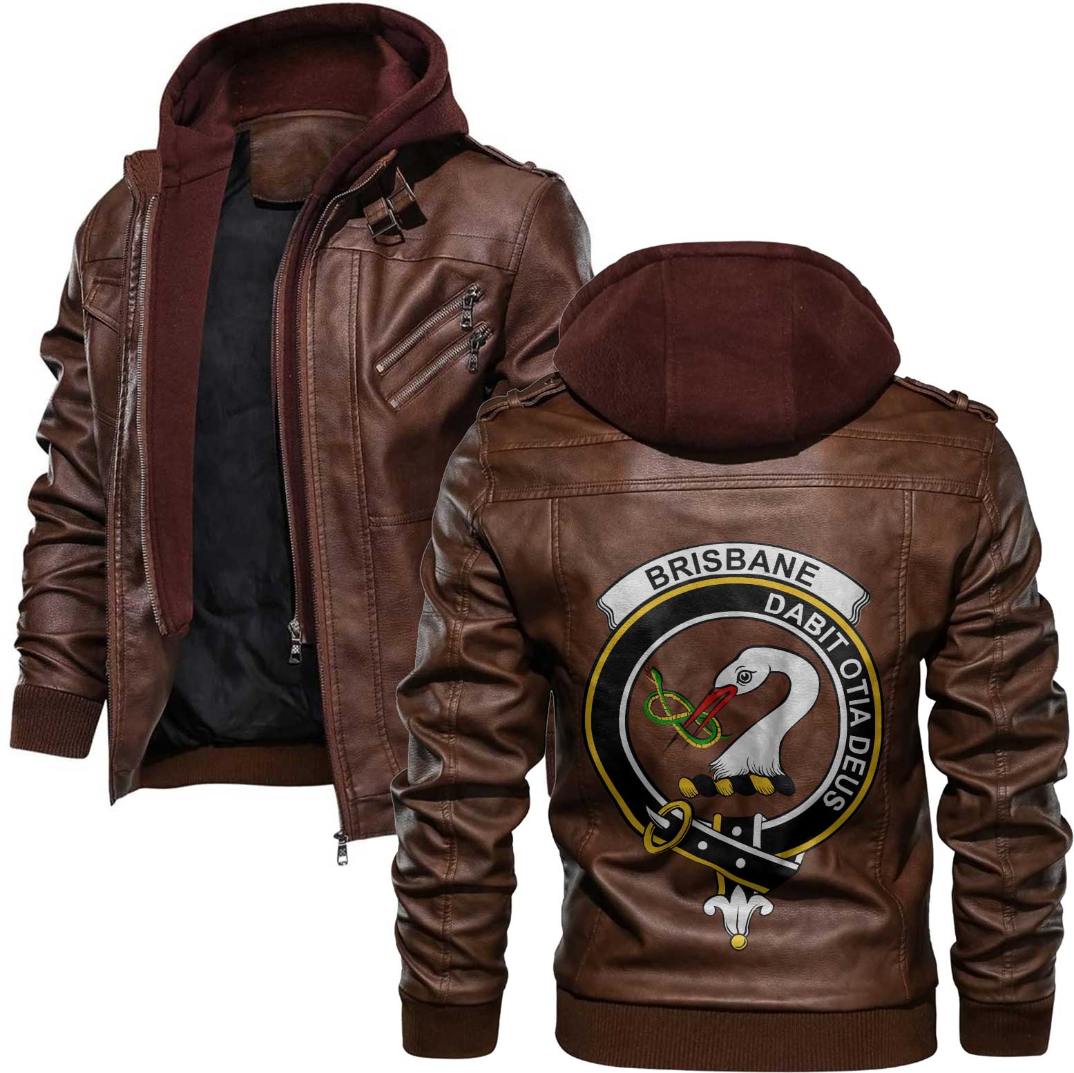 Clan Brisbane Tartan Zip Leather Jacket Crest And Plaid Basic Style