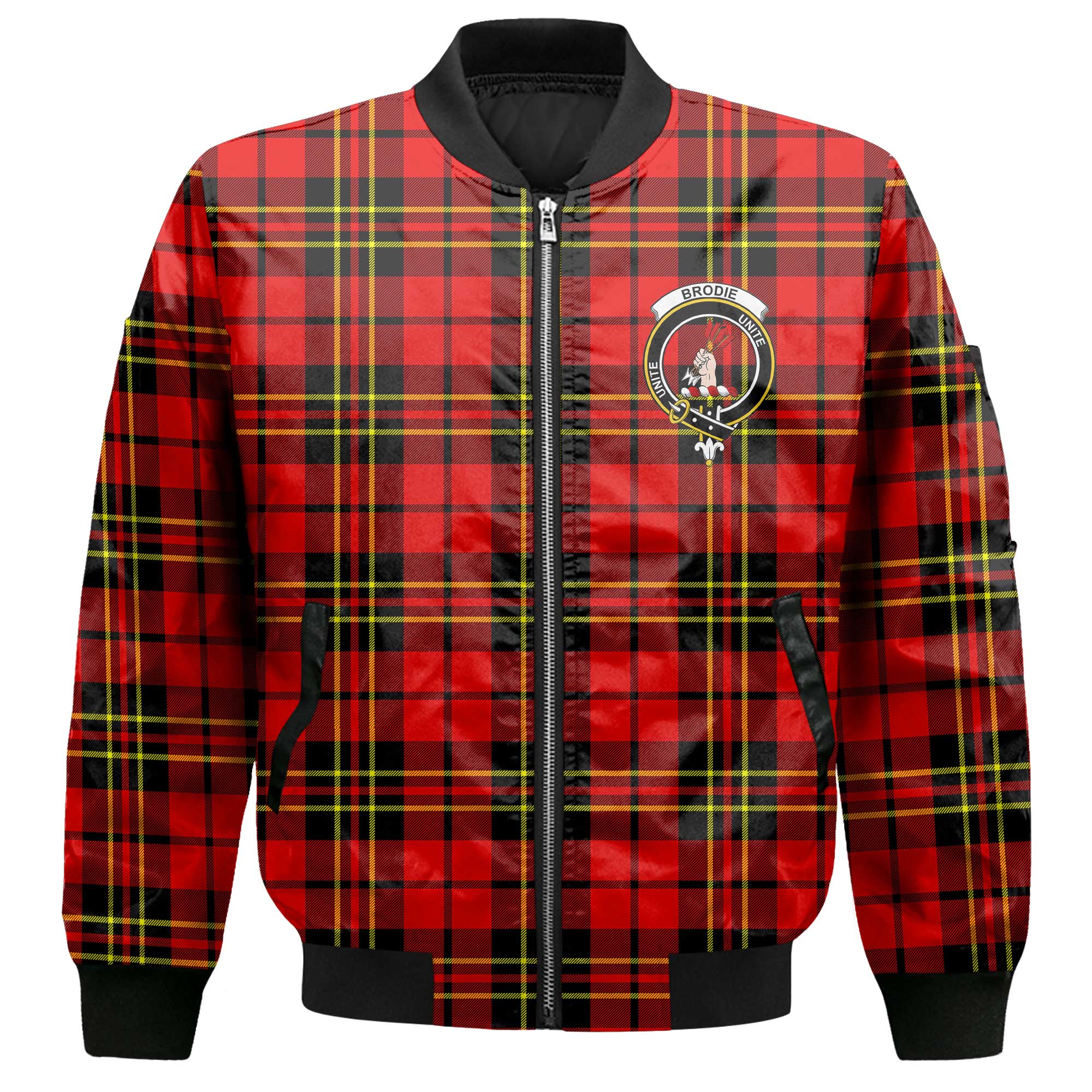 Clan Brodie Tartan Men Bomber Jacket Crest And Plaid Basic Style