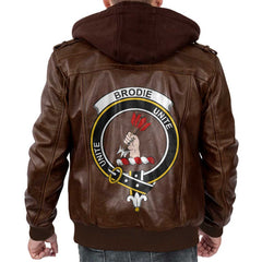 Clan Brodie Tartan Zip Leather Jacket Crest And Plaid Basic Style