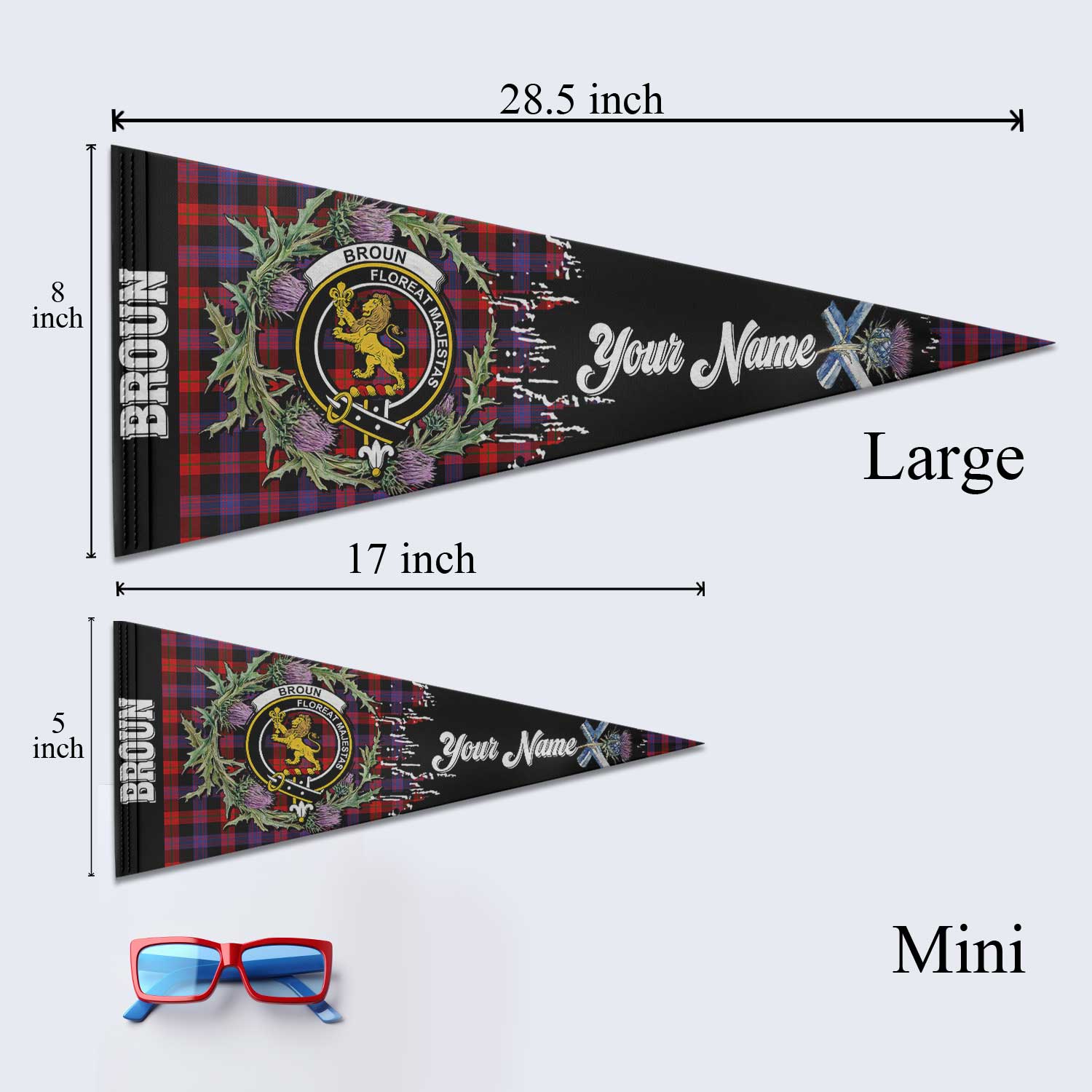 Clan Broun Tartan Felt Pennant Crest And Plaid Basic Style