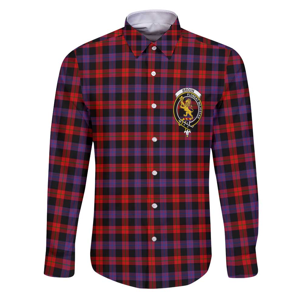 Clan Broun Tartan Long Sleeve Button Shirt Crest And Plaid Basic Style