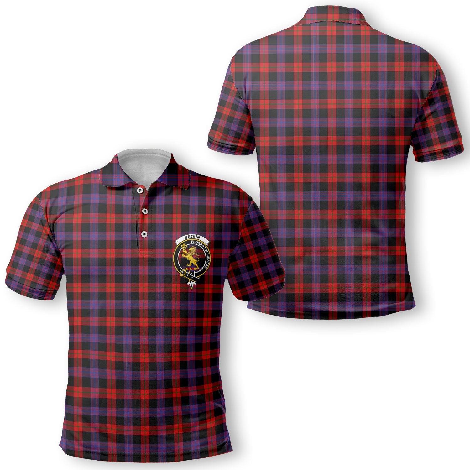 Clan Broun Tartan Men Polo Shirt Crest And Plaid Basic Style