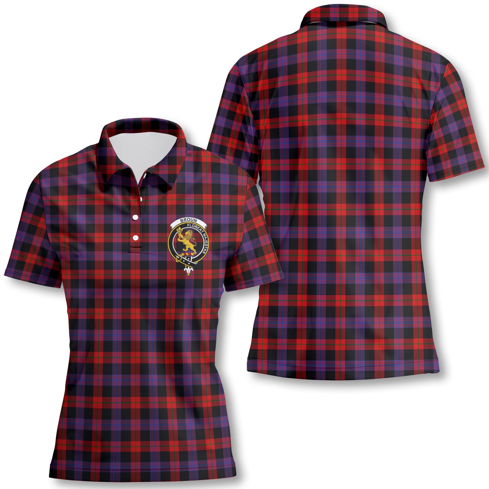 Clan Broun Tartan Women Polo Shirt Crest And Plaid Basic Style