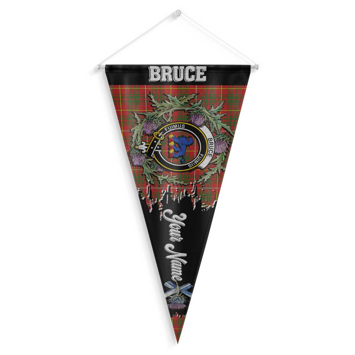 Clan Bruce Tartan Felt Pennant Crest And Plaid Basic Style