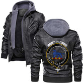 Clan Bruce Tartan Zip Leather Jacket Crest And Plaid Basic Style