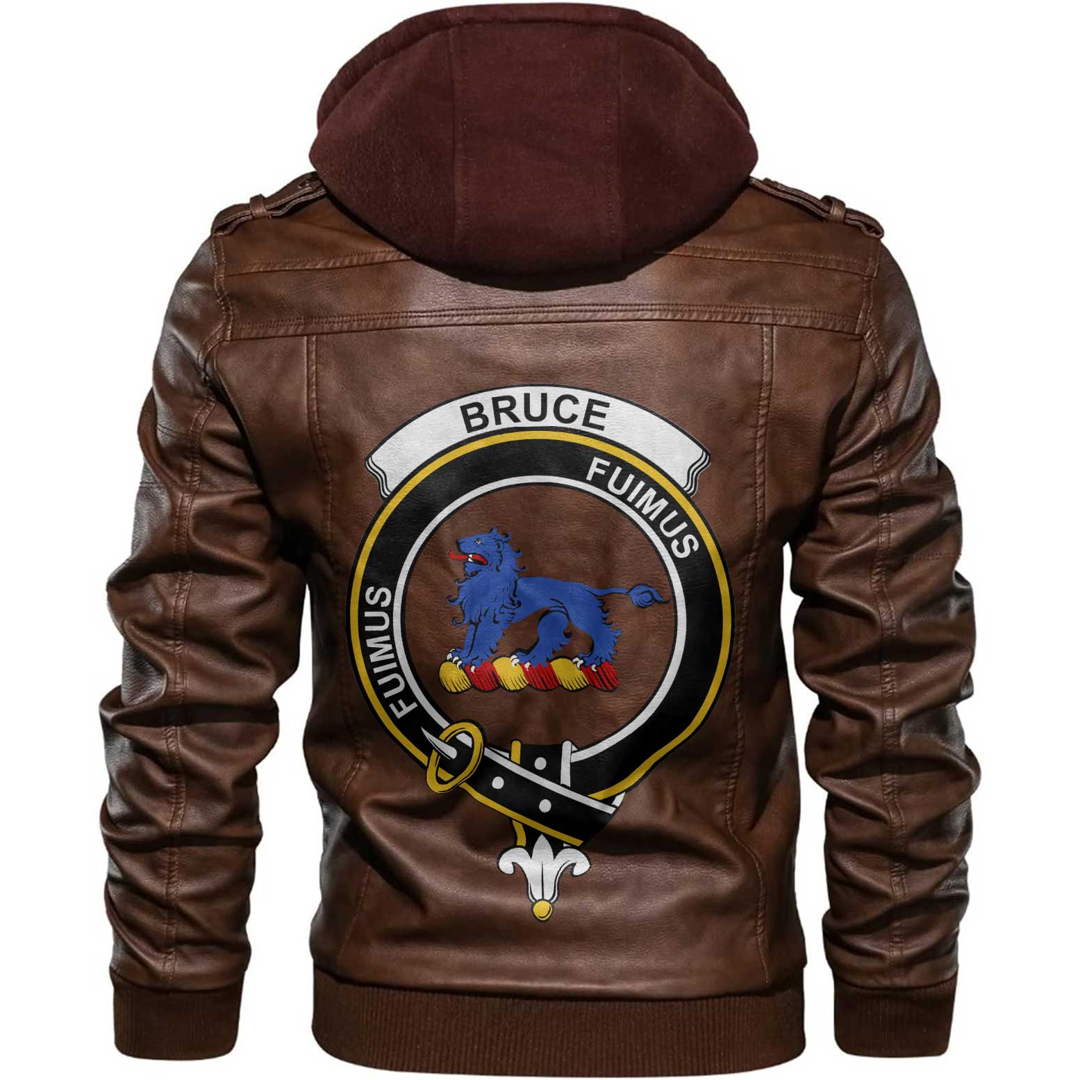 Clan Bruce Tartan Zip Leather Jacket Crest And Plaid Basic Style