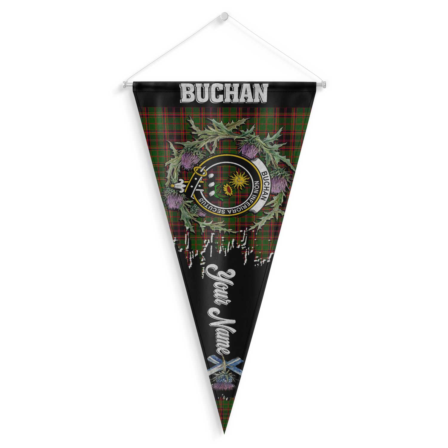 Clan Buchan Tartan Felt Pennant Crest And Plaid Basic Style