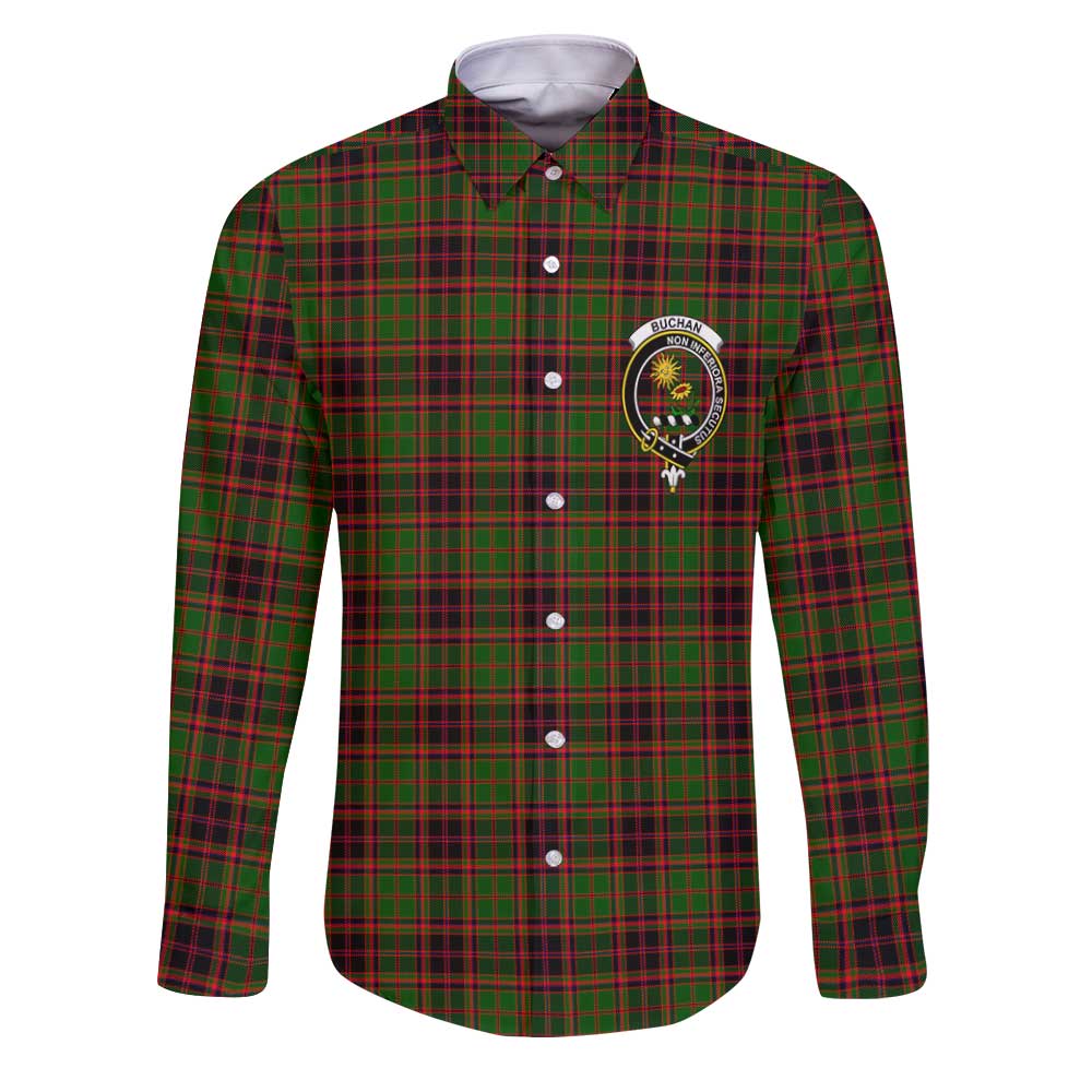 Clan Buchan Tartan Long Sleeve Button Shirt Crest And Plaid Basic Style