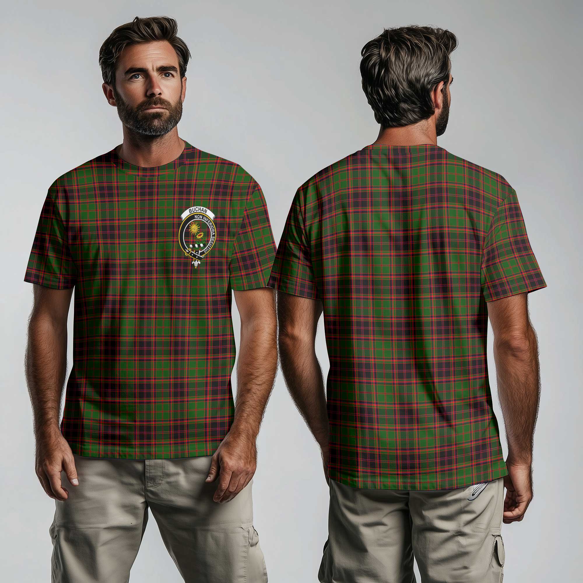 Clan Buchan Tartan Men T Shirt Crest And Plaid Basic Style