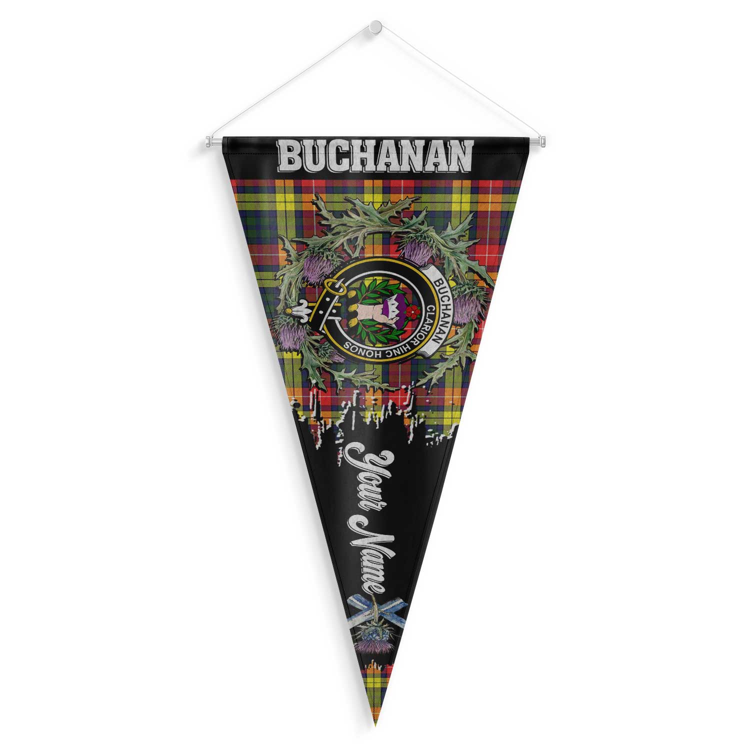 Clan Buchanan Tartan Felt Pennant Crest And Plaid Basic Style
