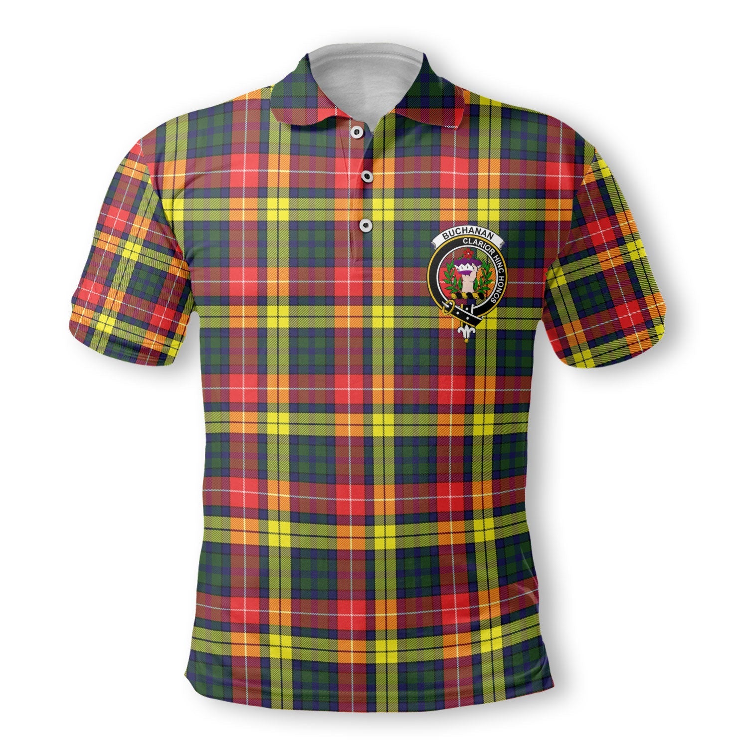 Clan Buchanan Tartan Golf Men Polo Shirt Crest And Plaid Basic Style