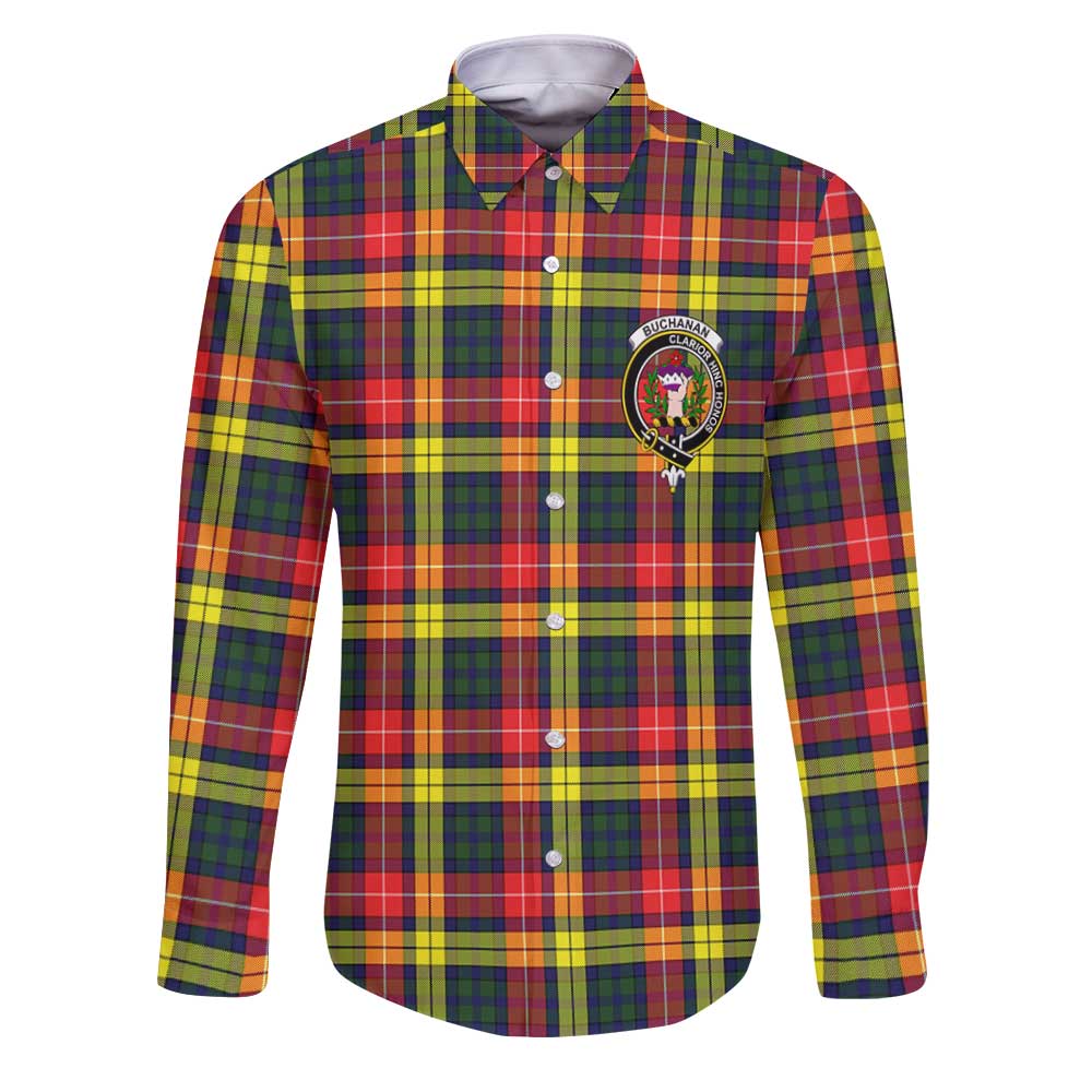 Clan Buchanan Tartan Long Sleeve Button Shirt Crest And Plaid Basic Style