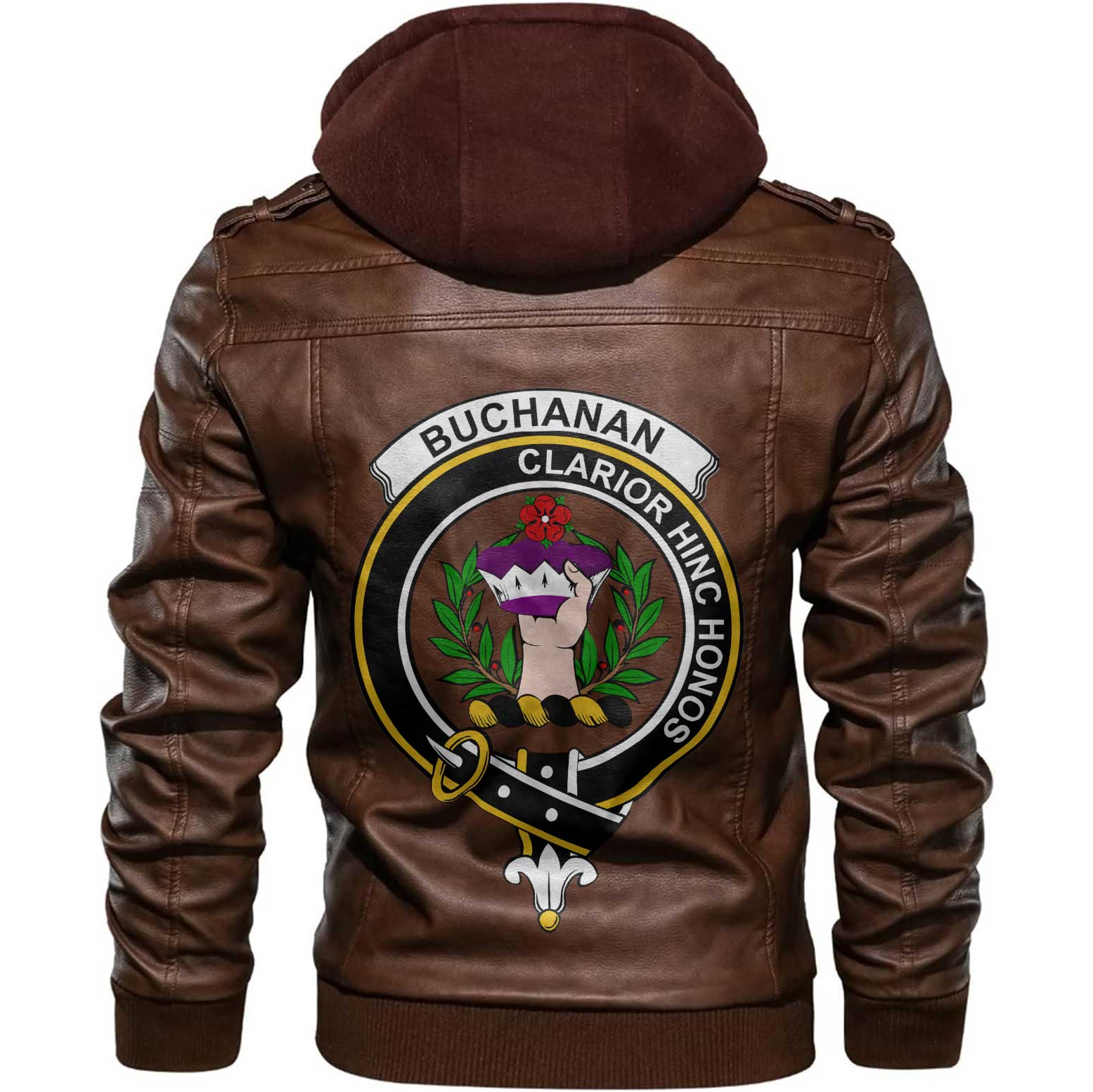Clan Buchanan Tartan Zip Leather Jacket Crest And Plaid Basic Style