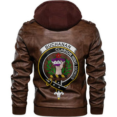 Clan Buchanan Tartan Zip Leather Jacket Crest And Plaid Basic Style