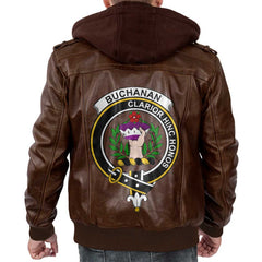 Clan Buchanan Tartan Zip Leather Jacket Crest And Plaid Basic Style