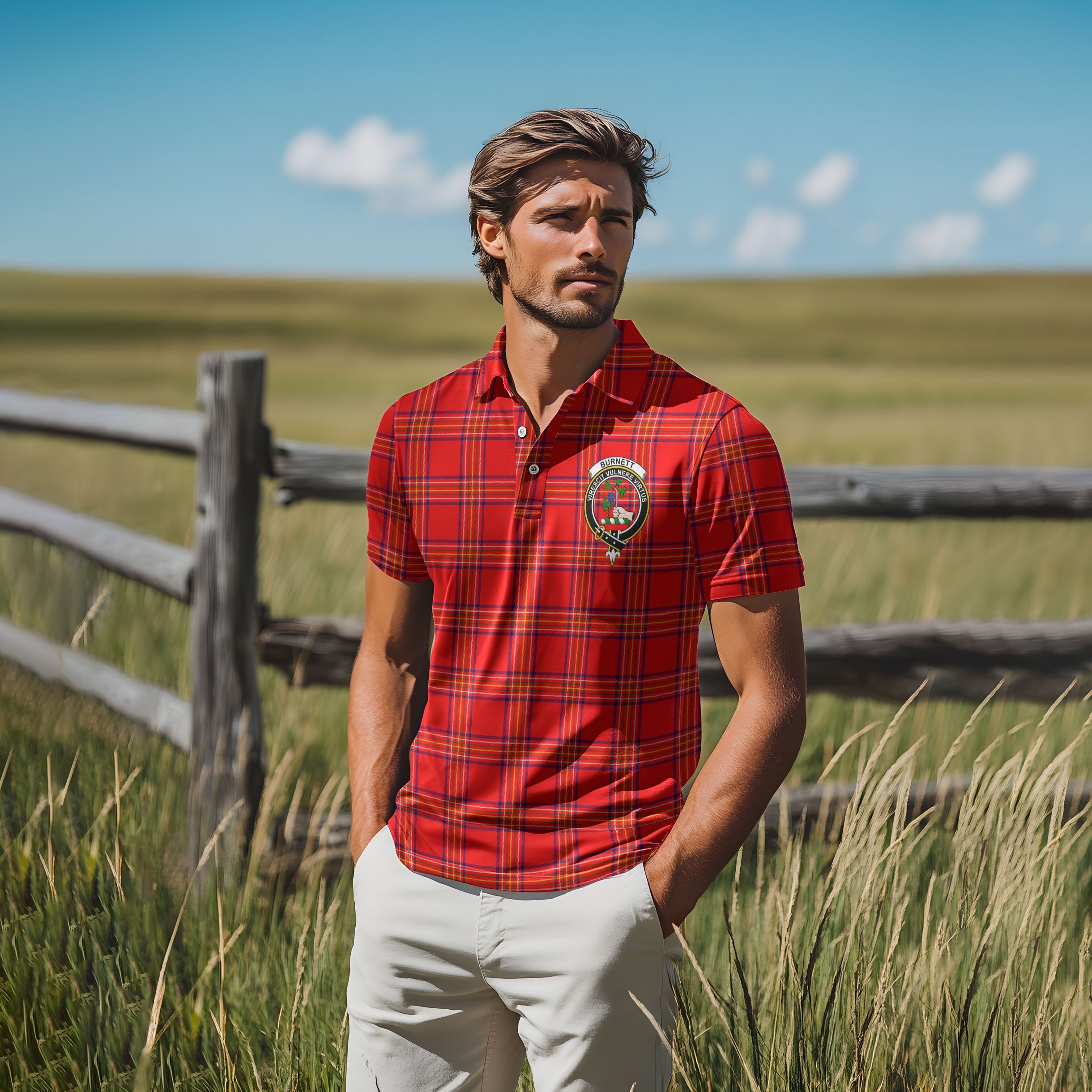 Clan Burnett Tartan Golf Men Polo Shirt Crest And Plaid Basic Style