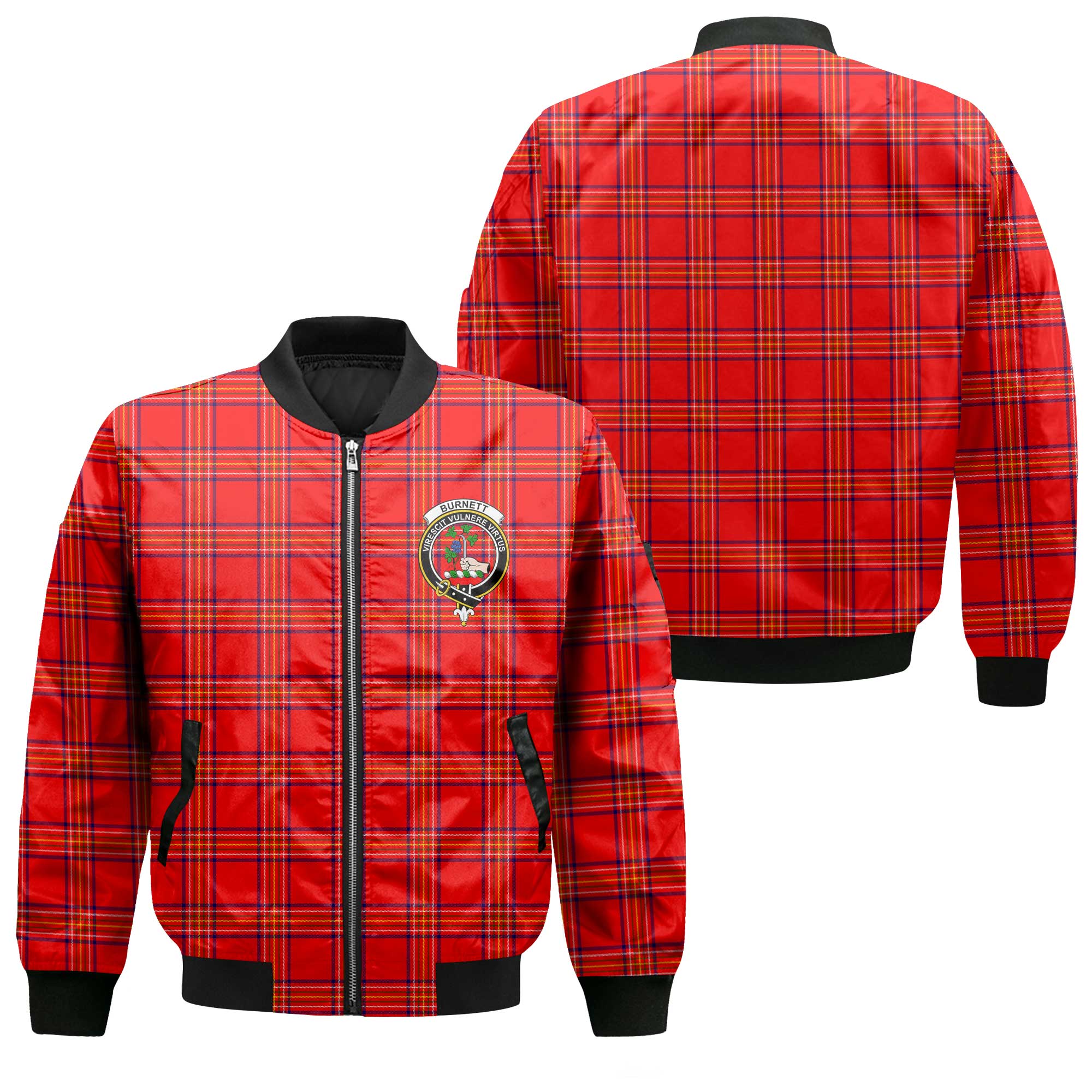 Clan Burnett Tartan Men Bomber Jacket Crest And Plaid Basic Style