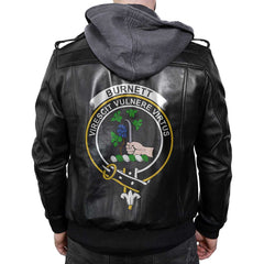 Clan Burnett Tartan Zip Leather Jacket Crest And Plaid Basic Style