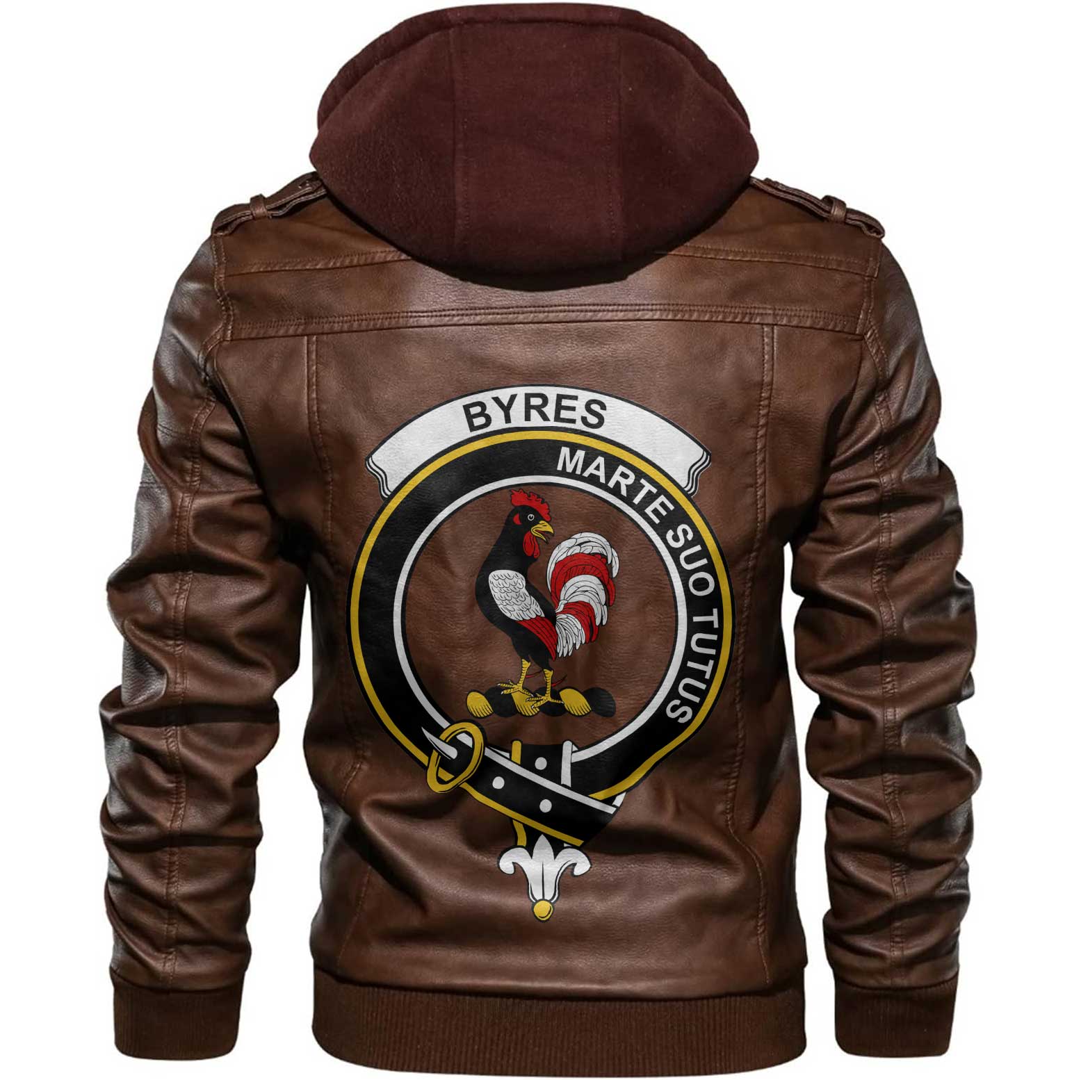 Clan Byres Tartan Zip Leather Jacket Crest And Plaid Basic Style