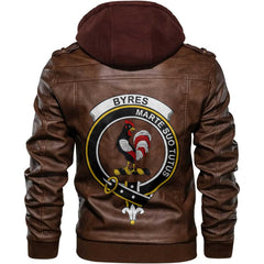 Clan Byres Tartan Zip Leather Jacket Crest And Plaid Basic Style