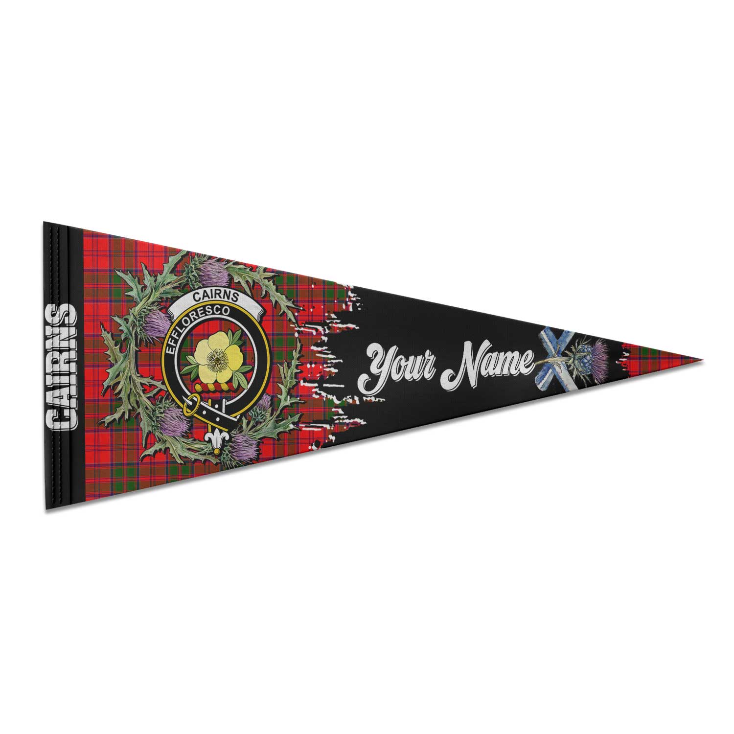 Clan Cairns Tartan Felt Pennant Crest And Plaid Basic Style