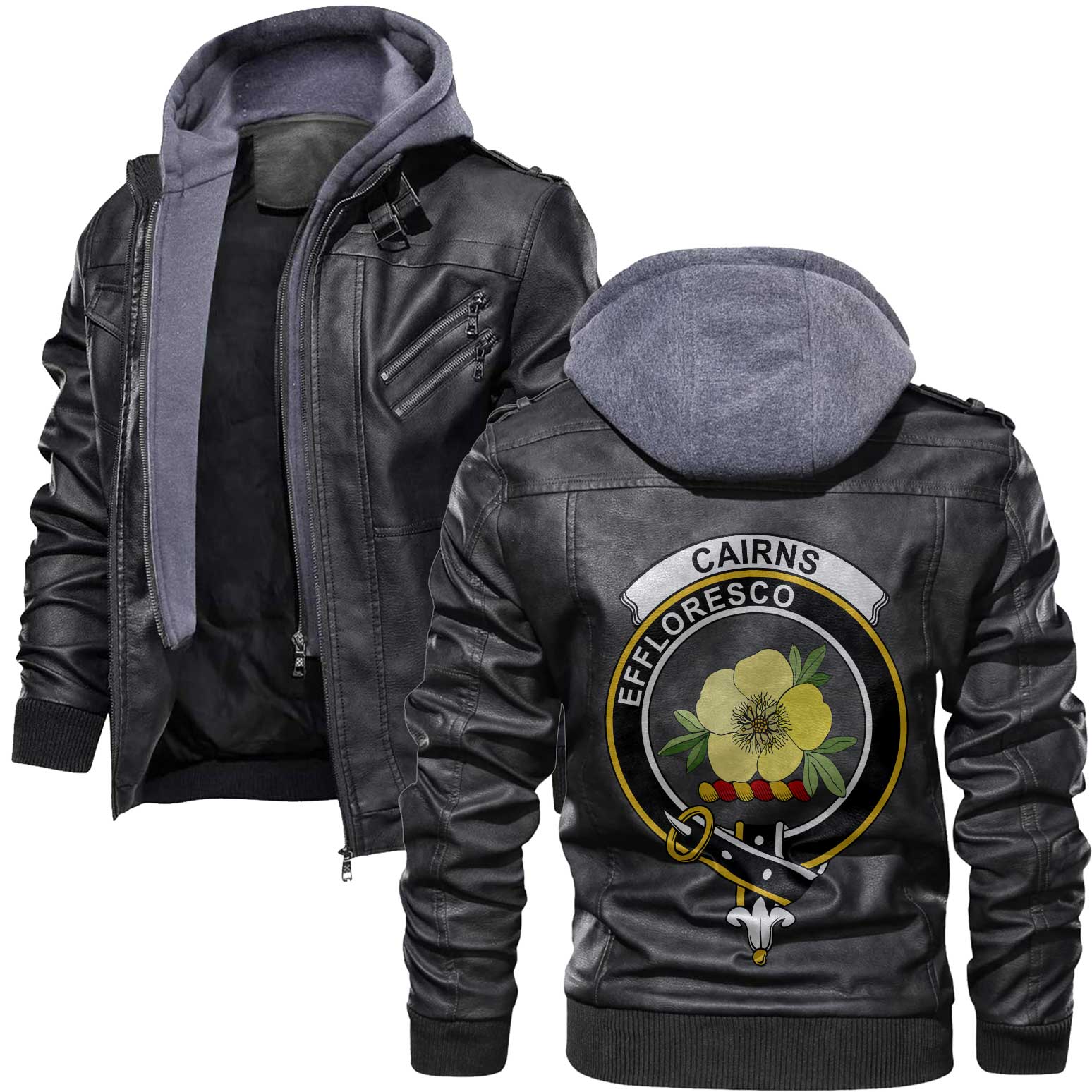 Clan Cairns Tartan Zip Leather Jacket Crest And Plaid Basic Style