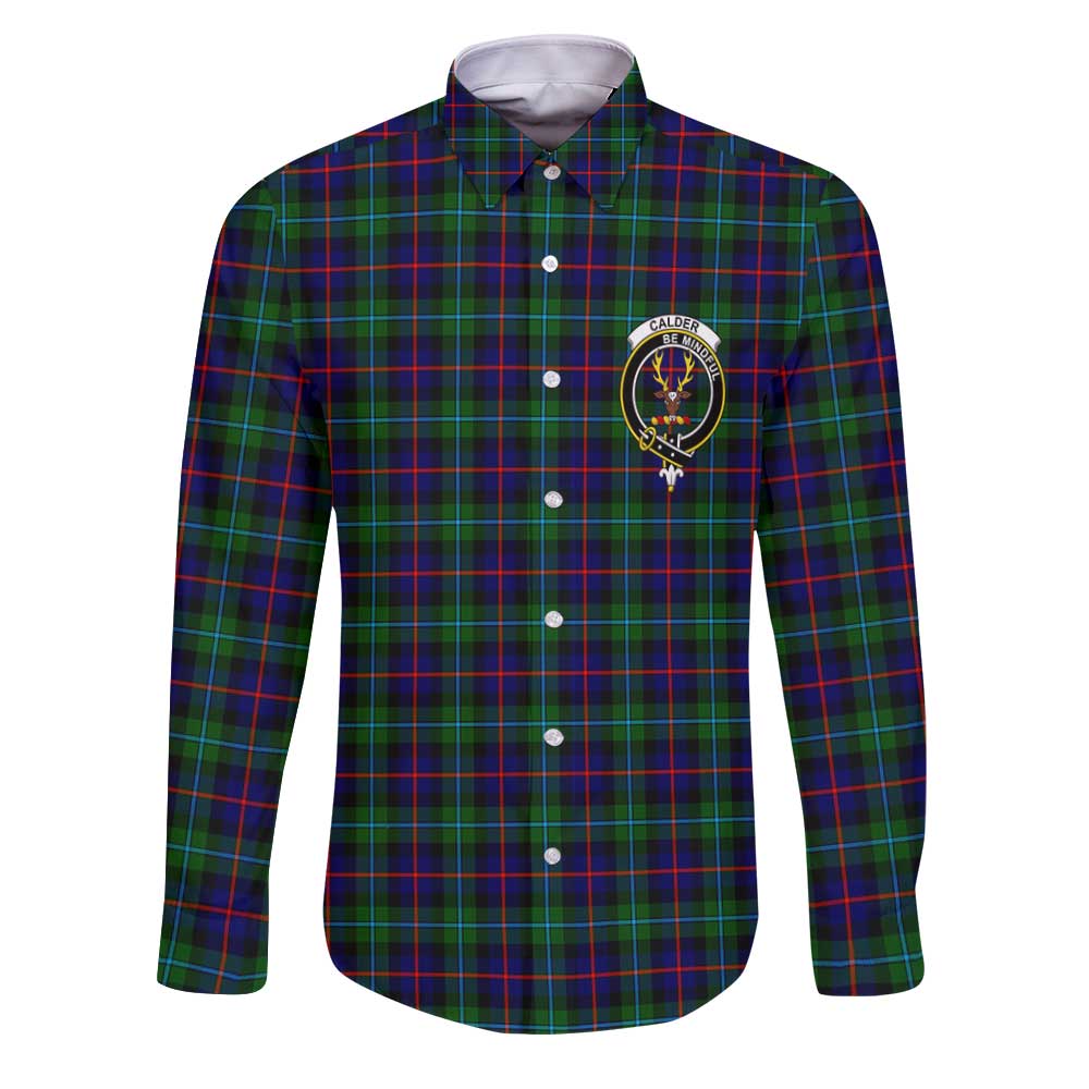 Clan Calder Tartan Long Sleeve Button Shirt Crest And Plaid Basic Style