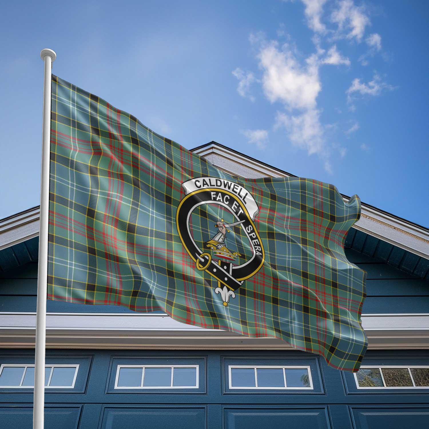 Clan Caldwell Tartan Flag Crest And Plaid Basic Style