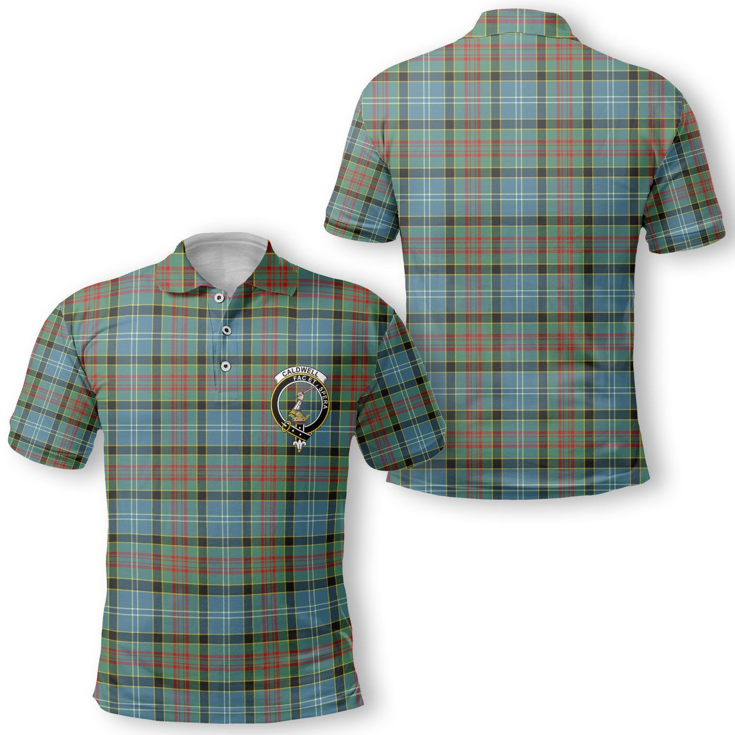Clan Caldwell Tartan Men Polo Shirt Crest And Plaid Basic Style